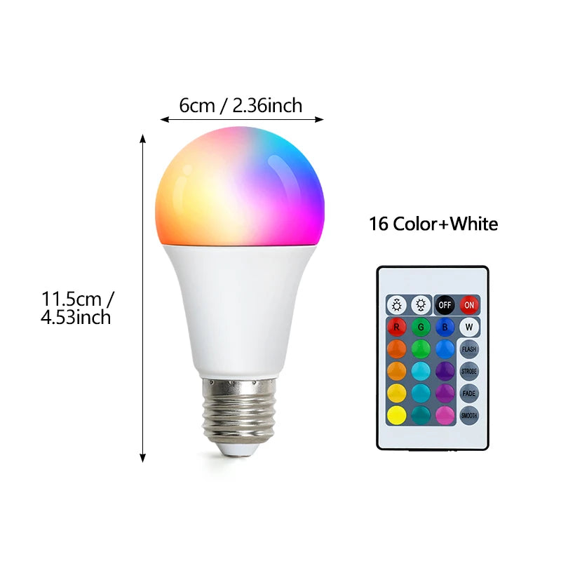 16 Colors RGB Bulb LED Multicolor Bulb E27 220V Household Lighting Dimmable 24 Key Remote Control Smart Lamp Atmosphere Light