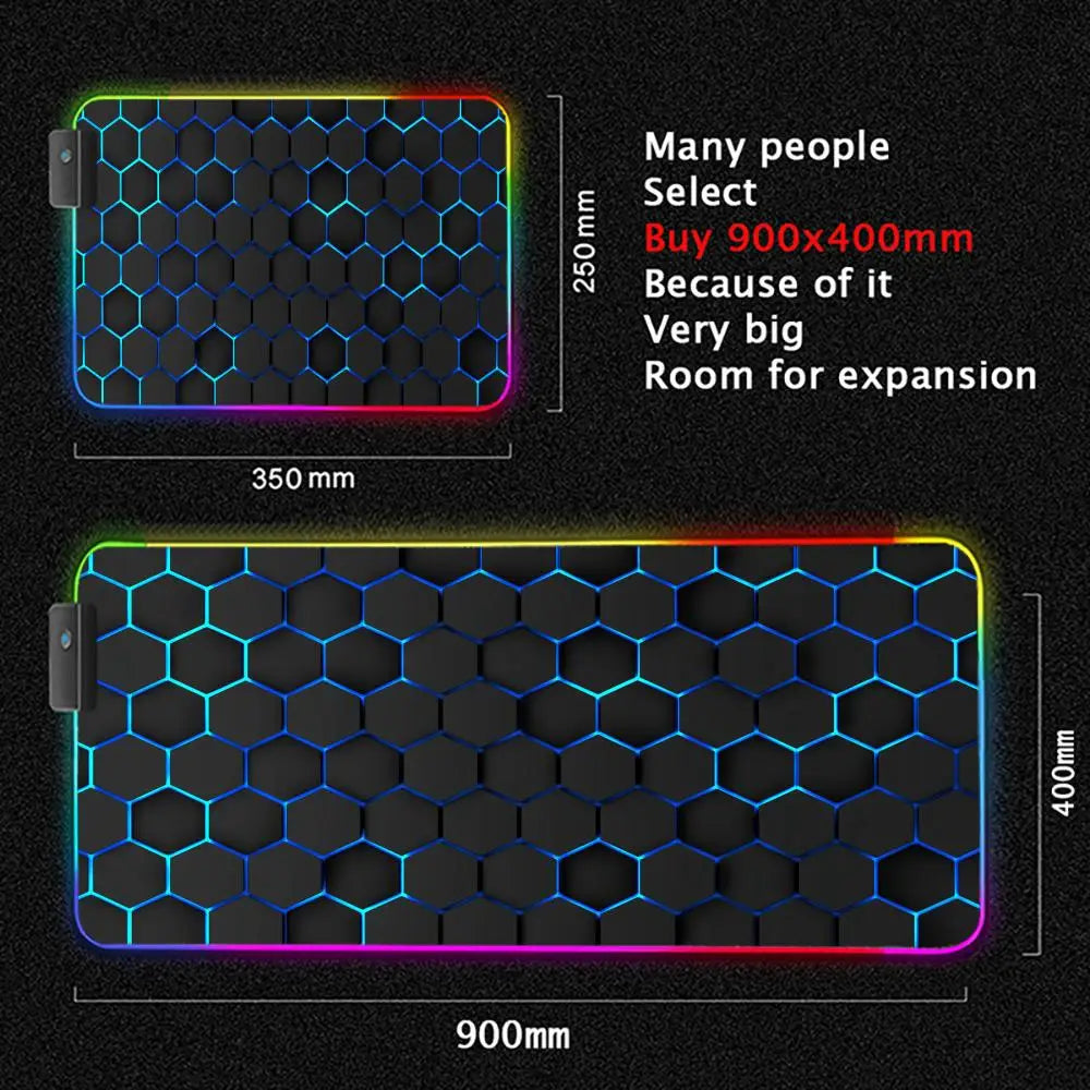 Geometric Art Mouse Pad XXL RGB Gaming MousePad HD Gamer Accessories Large LED Light MousePads PC Computer Carpet With Backlit