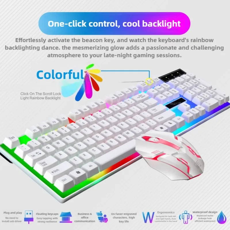 Gamer Keyboard And Mouse Combo Set RGB LED 104-Key Wired Gaming Keyboard Mouse Set for Notebook Laptop Desktop PC Tablet