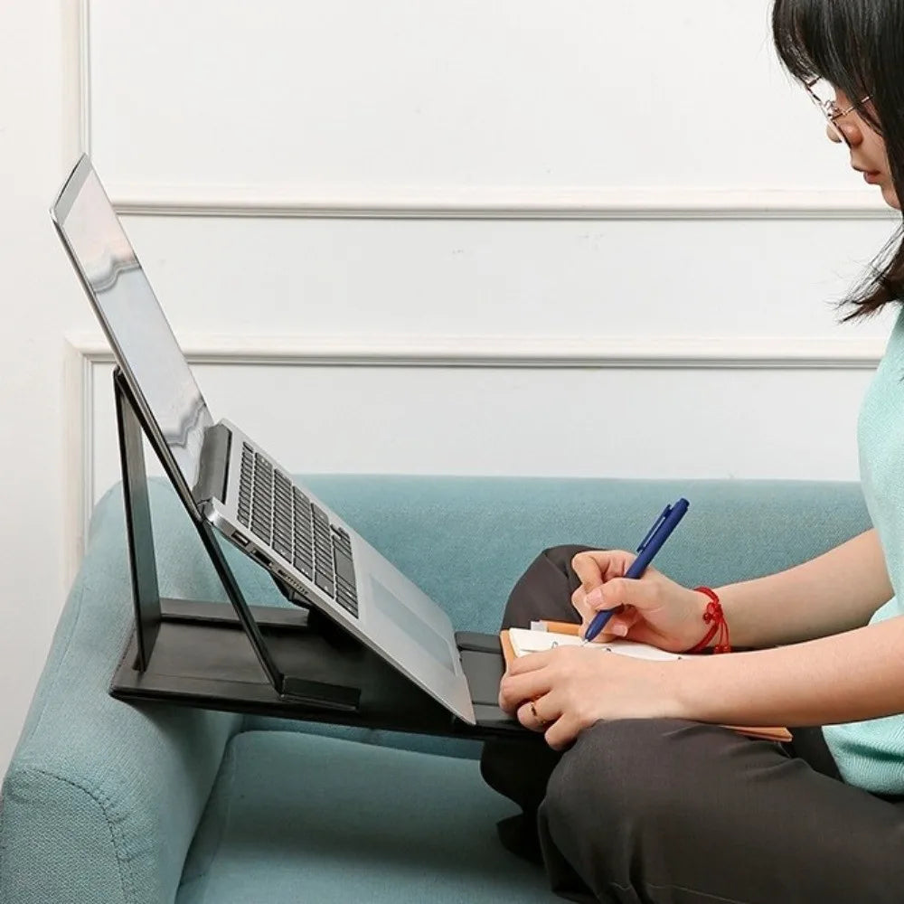 6-in-1 Function Foldable Laptop Stand Ultra-Thin Profile PU Leather Surface Computer Support Adjustable Portable Laptop Desk
