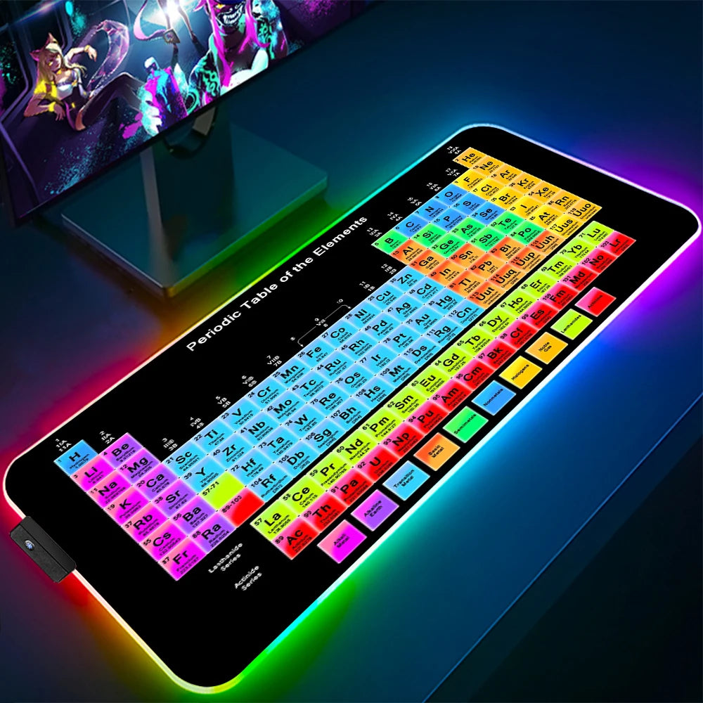 Keyboards Gaming Mat Periodic Table of Elements Ergonomic Mouse Pad Rgb Big Luminescence Mousepepad Laptop Colorful Desk Mat Xxl