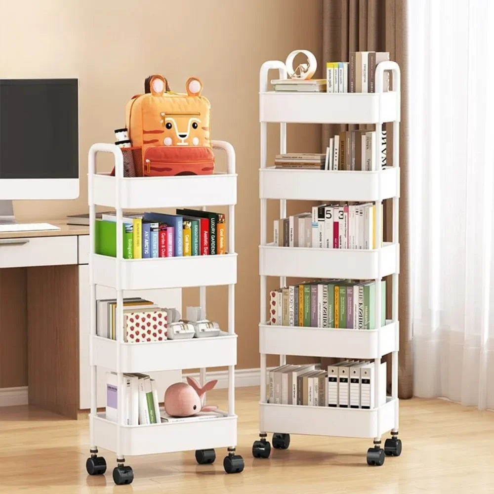 Kitchen Storage Trolley Mobile Bathroom Gap Shelf Rotatable Toys Shelves Snacks Organizer Rack Large Capacity Bookshelf Cart