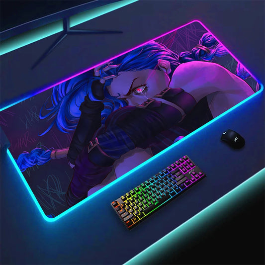 JINX VI RGB Gaming Mouse Pad 900x400mm Anime Arcane Mats League of Legends Gamer Carpet Rug LOL Large Keyboard LED Cool Desk Mat