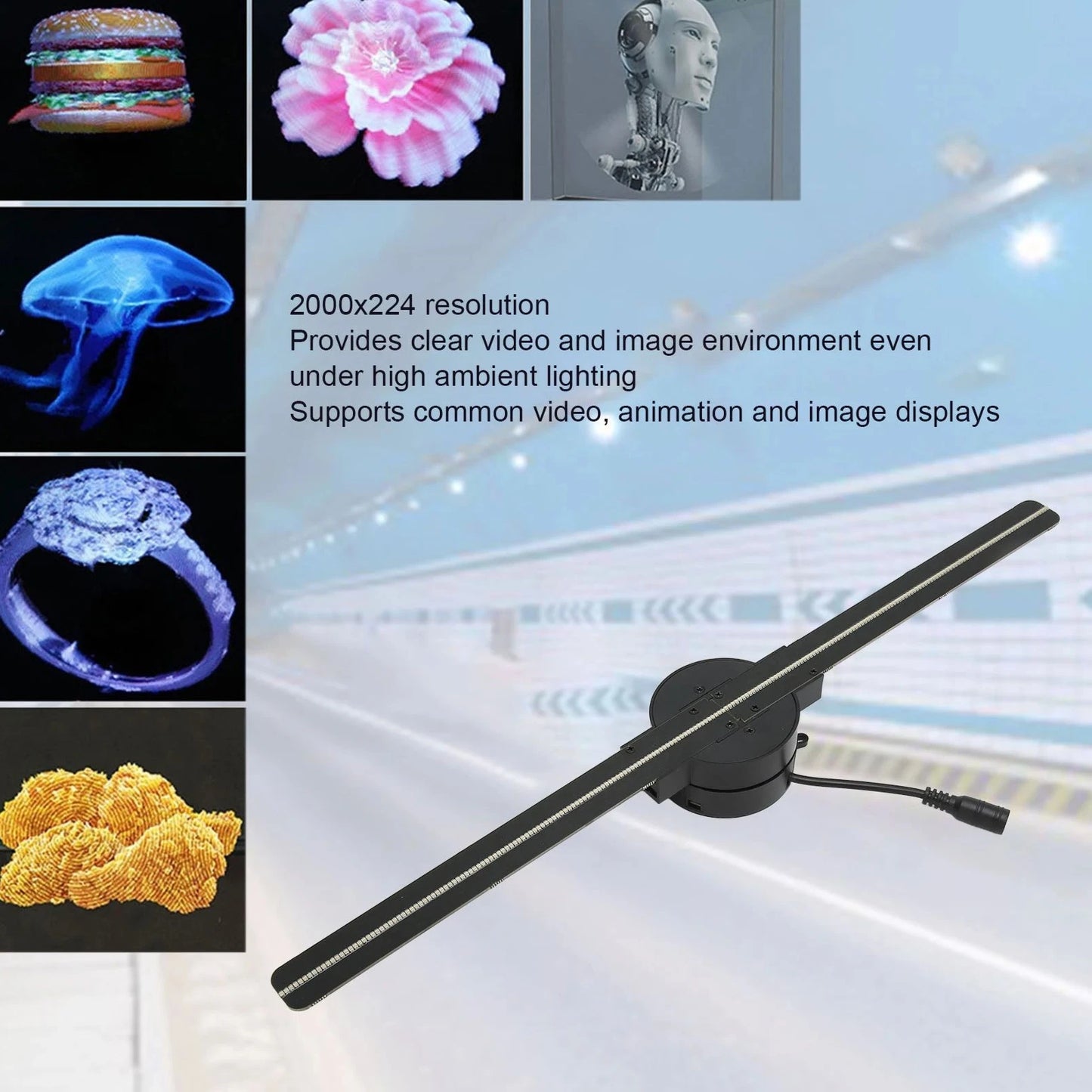 3D Hologram Fan 3D Holographic Projector Advertising Display Light HD Holographic Projector Stores Bars Party Xmas Halloween