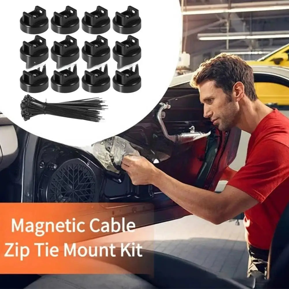 Magnetic Zip Tie Cable Organizer - Quick Fix Nylon Strap Clamp with Self-locking Buckle. Reusable Cable Management Tool.