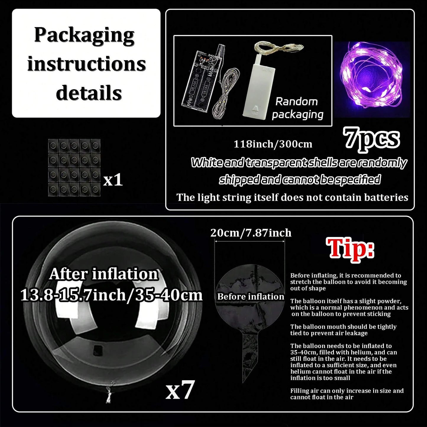 7 Led Luminous Transparent Balloons for Weddings, Birthdays, Bachelor Party (Battery Not Included) Valentine's Day, Anniversary