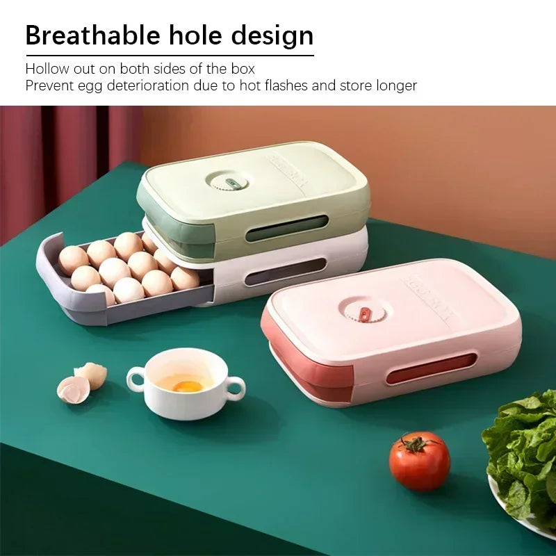 Drawer Egg Storage Box,Refrigerator Organizer with Lid for Fresh Keeping,Multipurpose Food Container for Dumplings Fruits,Home