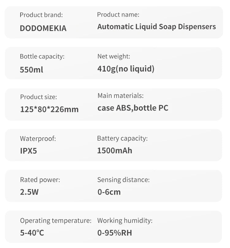 550ML Touchless Liquid Automatic Smart Sense Soap Dispenser Type-C Rechargeable/Battery Electric Hand Sanitizer Washing Machine