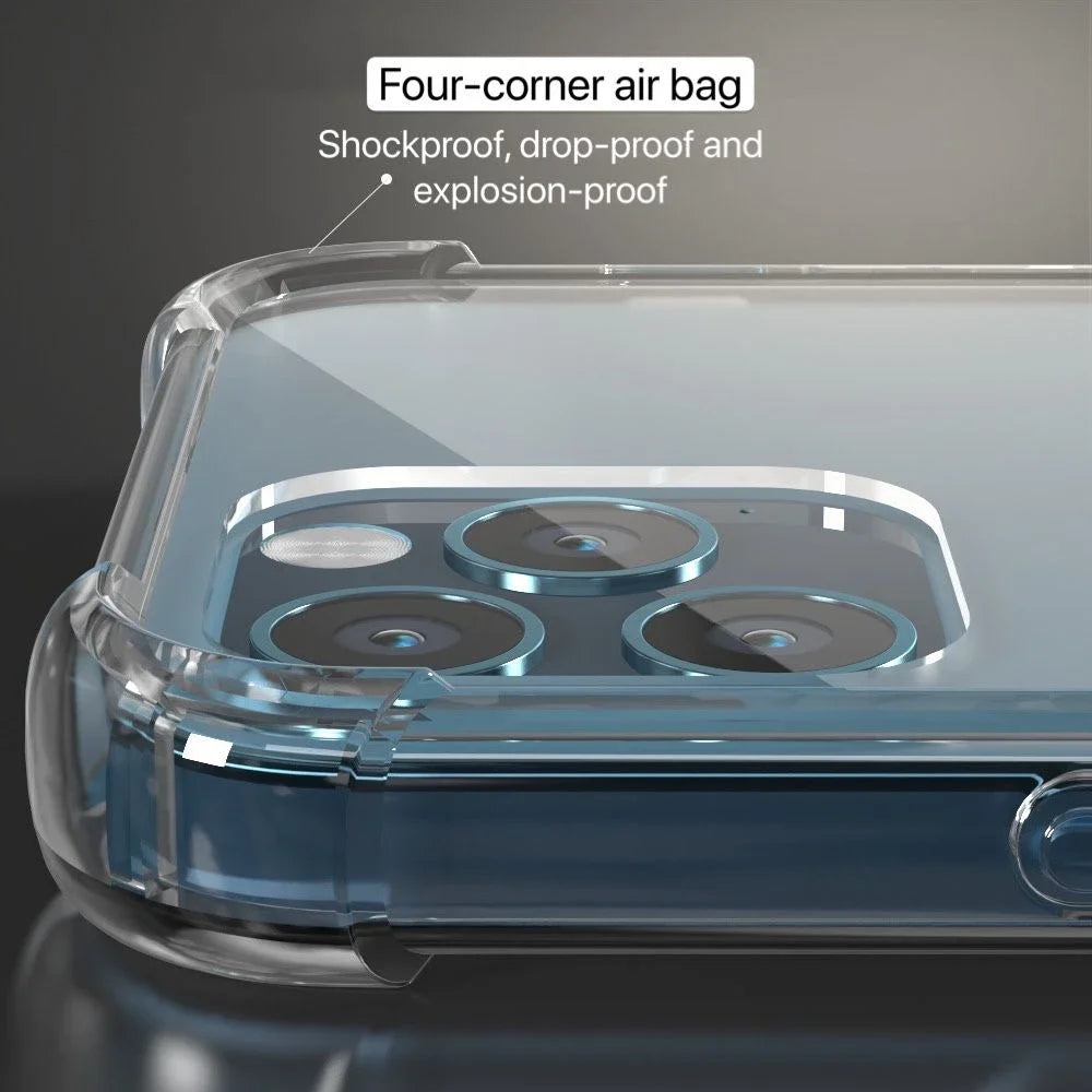 Transparent Shockproof Phone Case For iPhone 17 16 15 Pro Max 14 13 12 With Ring Hole Clear Four-Corner Airbag Soft Bumper Cover