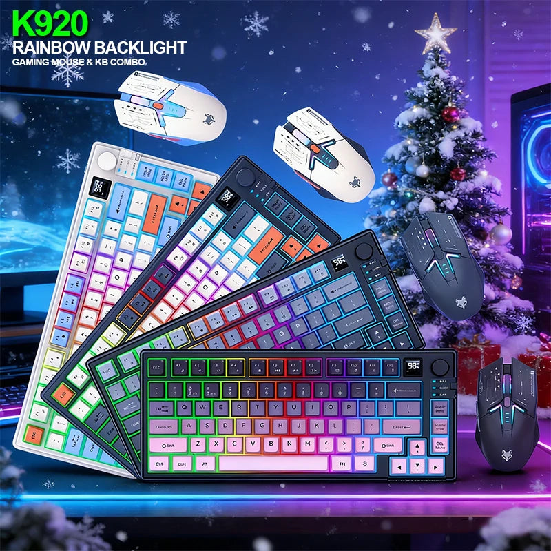Dual Modes Gaming Keyboard Mouse Combos Computer Laptop Backlight Gamer Kit LED Wireless Usb Keyboard with Display Screen & Knob