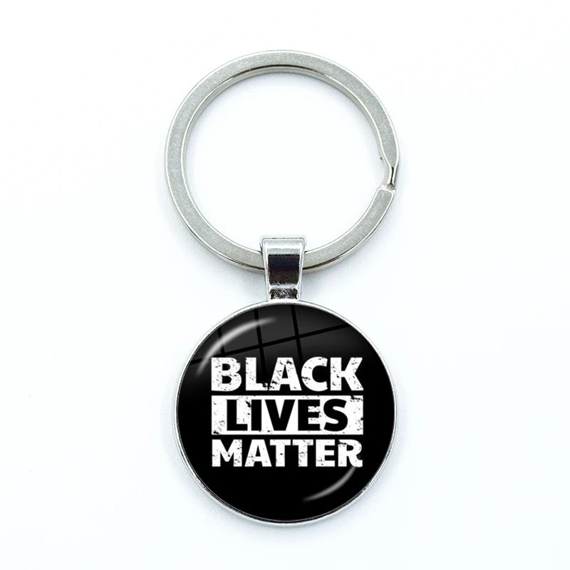 I CAN'T BREATHE George Floyd Keychain American Protest Black Lives Matter Glass KeyRing Bag Car Key Chain Holder Charms Jewelry