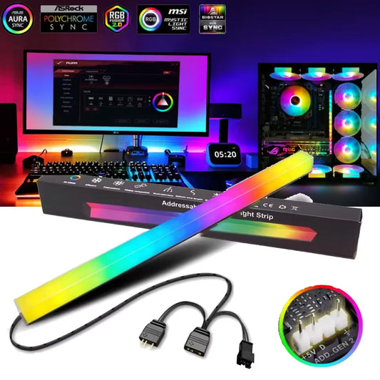 COOLMOON ARGB LED Strip Light 5V 3Pin/Small 4Pin Diamond Magnetic Colorful Atmosphere Decor Lamp Bar for PC Case Desktop Chassis