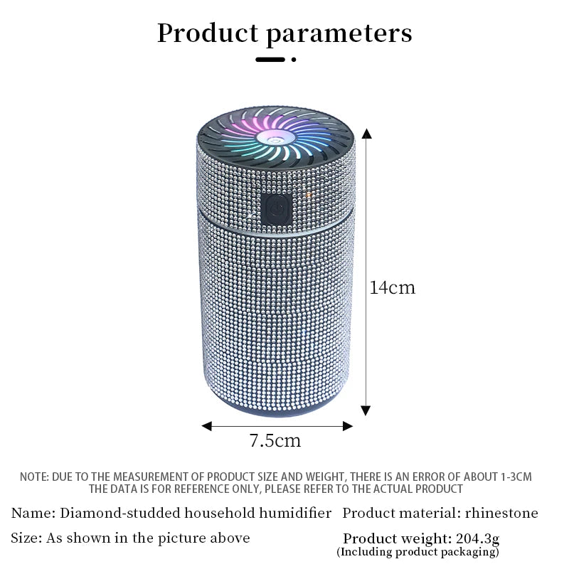 Luxury Shiny Car Diffuser Humidifier with LED Light Diamond Auto Air Purifier Diffuser Air Freshener Bling Car Accessories