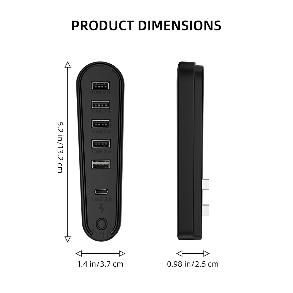6 Ports USB Hub Splitter Expander Hub Charger Controller Splitter Expansion Adapter RGB lighting with 5 modes For PS5 Slim/Pro