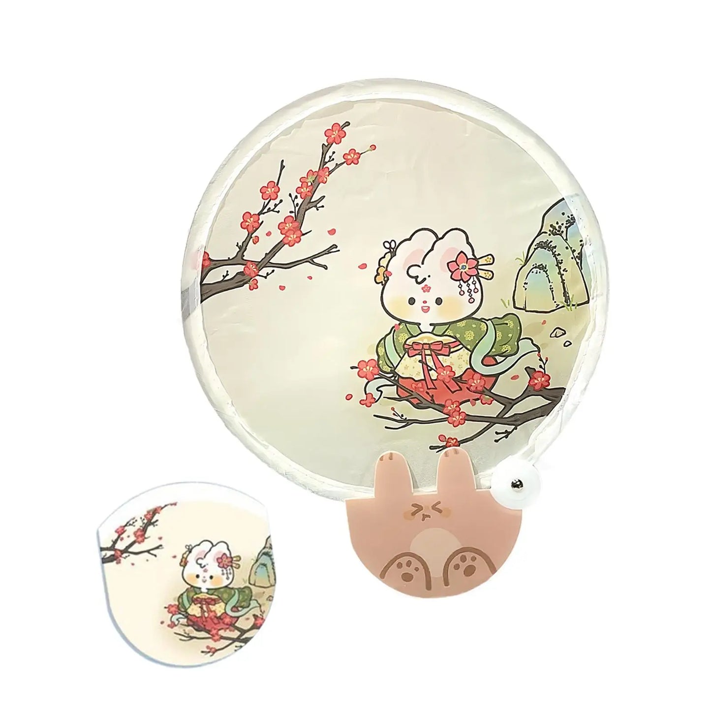 Foldable Fan Wear Resistant Photo Prop Waterproof Lovely Round Folding Fan for Wedding Party Favors Summer Outdoor Activity