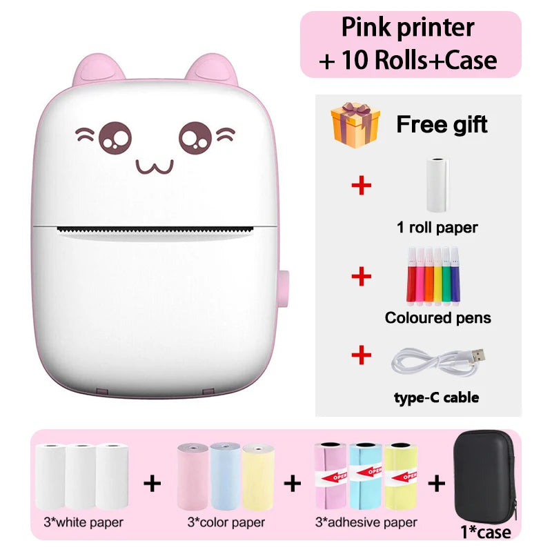 Mini Bluetooth Thermal Printer 200dpi for Labels, Photos, and Memo Printing - Portable with USB Cable