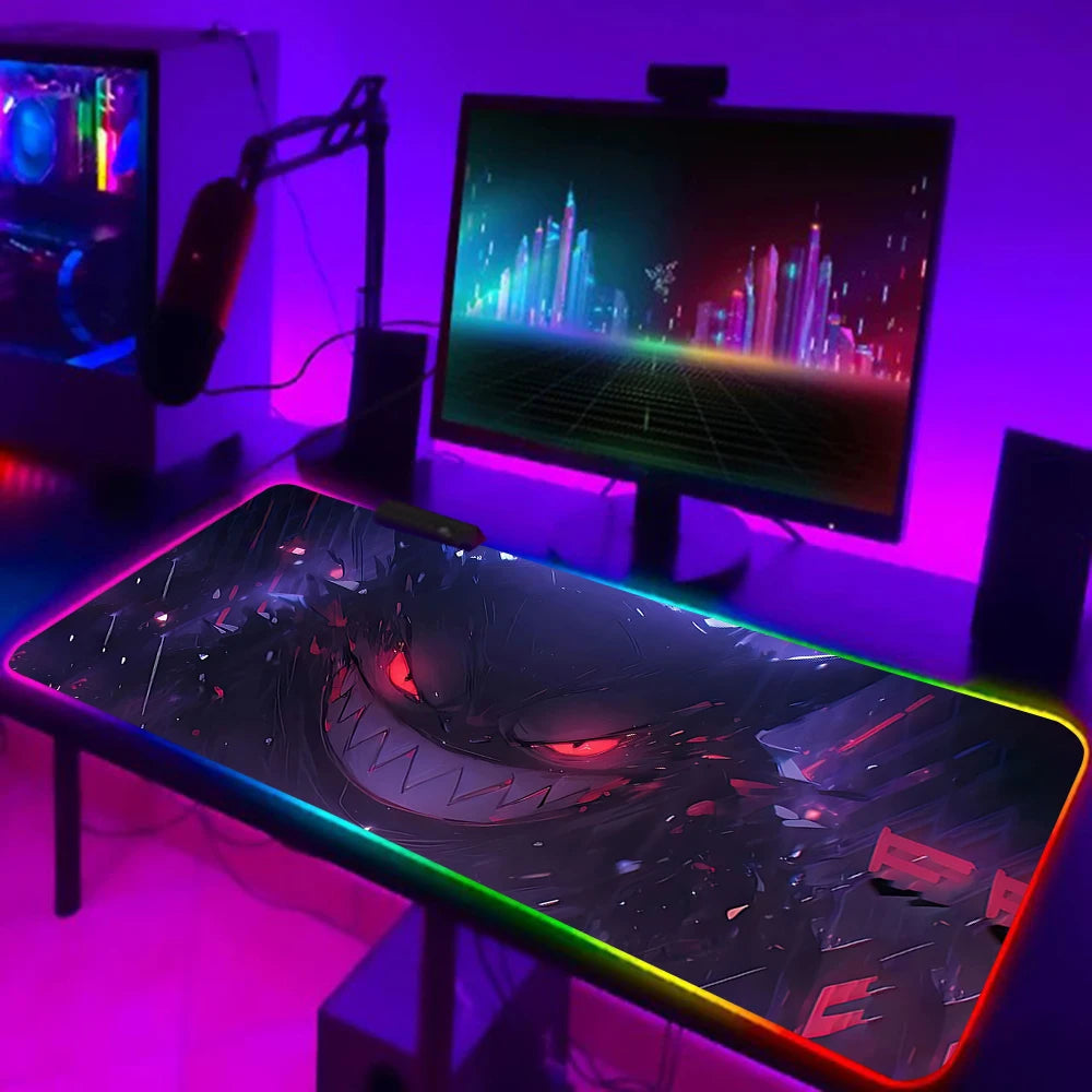 RGB Pc Gamer Keyboard Mouse Pad Mousepad Cute Anime Gengars LED Glowing Mouse Mats Rubber Gaming Computer Mausepad