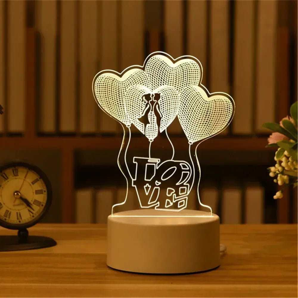 Romantic Love 3D Acrylic Neon Sign USB Led Lamp for Home Children's Night Lights Table Lamp Birthday Valentines Day Bedside Lamp