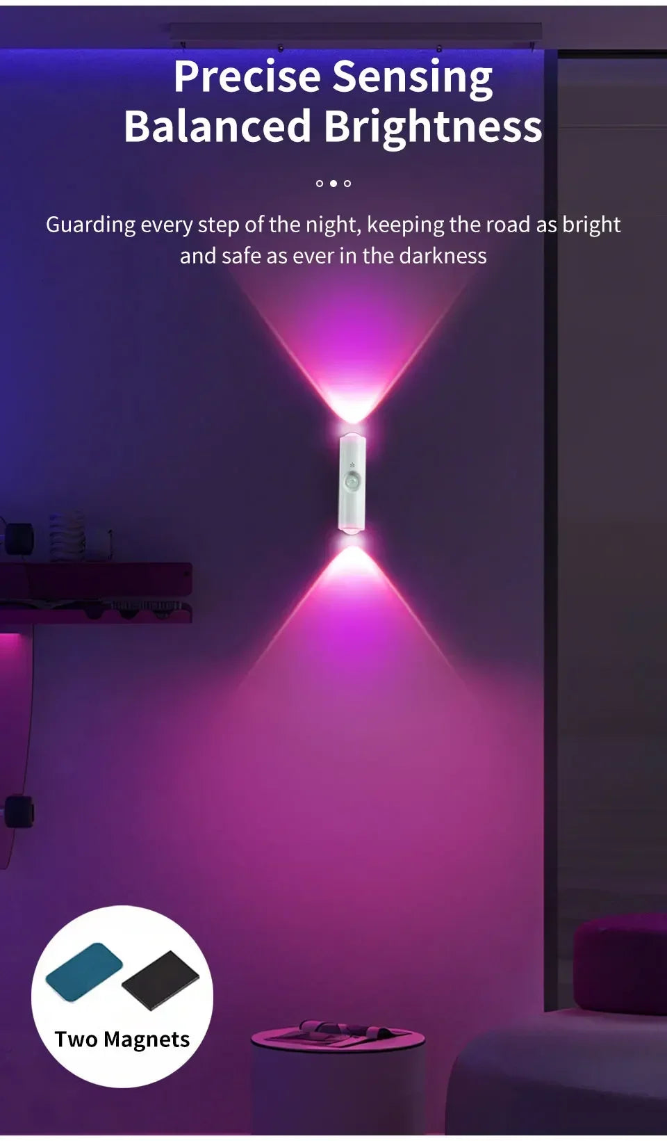 RGB Gradient Ambient Light Rechargeable LED Night Light Motion Sensor Wall Sunset Lamp Dimmable Magnetic Closet Bedroom Lamps