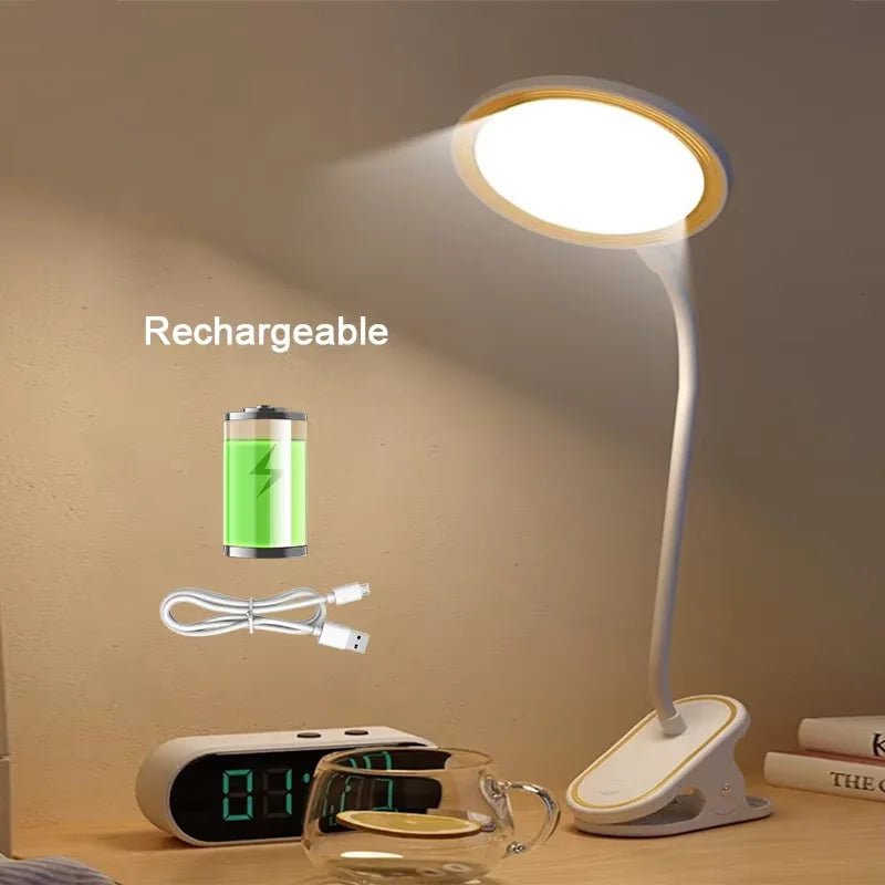 LED Reading Book Light USB Rechargeable Table Lamp With Clip Bedside Reading Light Touch 3 Modes Dimming Eye Protection Lights