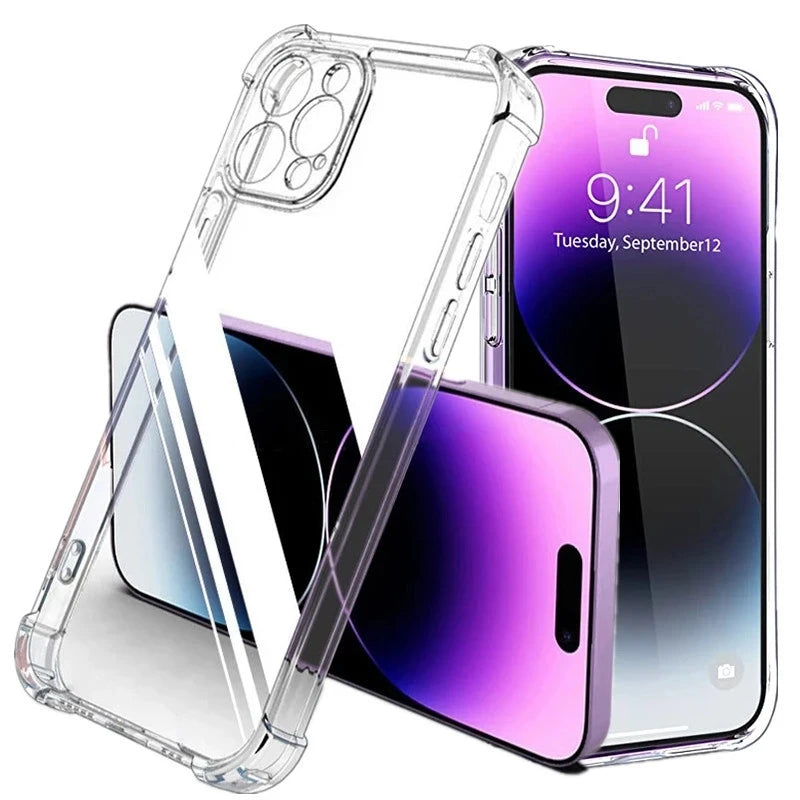 Shockproof Silicone Clear Phone Case for iPhone 13 11 14 Pro Max 12 Mini Lens Protection Back Case for IPhone 15 16 PRO XS MAX X