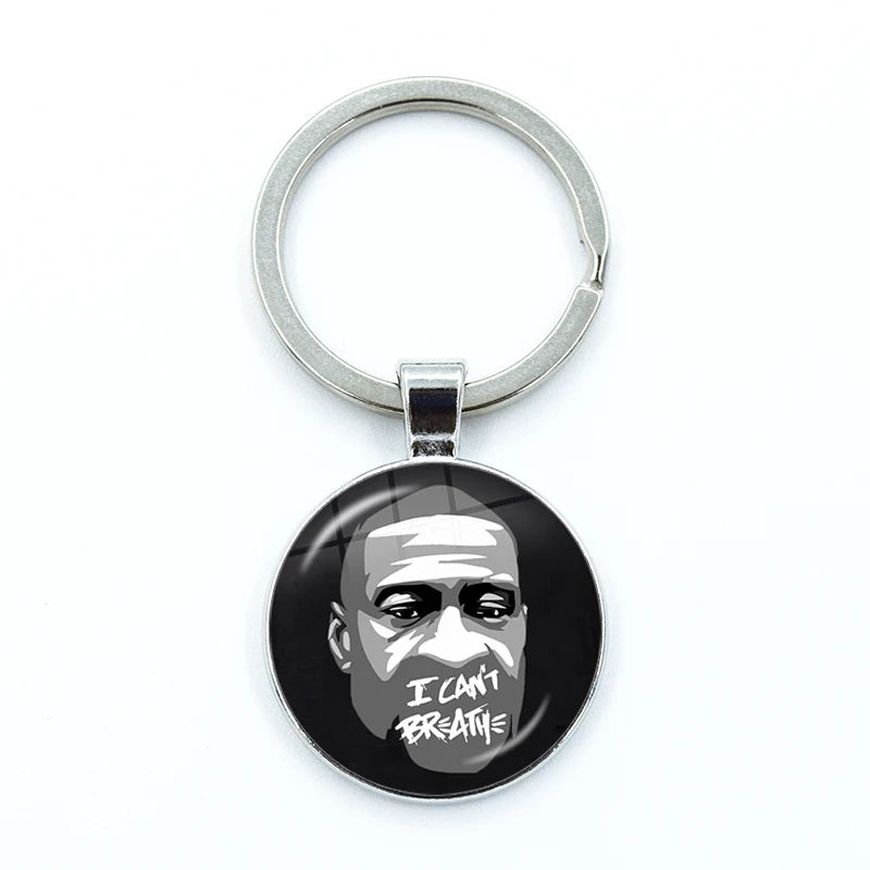 I CAN'T BREATHE George Floyd Keychain American Protest Black Lives Matter Glass KeyRing Bag Car Key Chain Holder Charms Jewelry