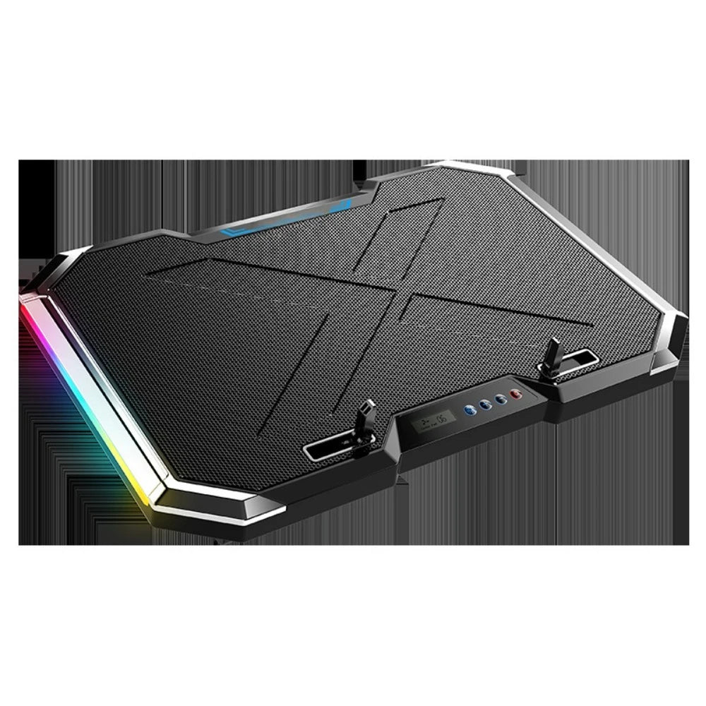 17 inch gaming laptop cooler, 6-fan LCD screen, two USB ports, 1500RPM laptop cooling pad, RBG luminous laptop stand