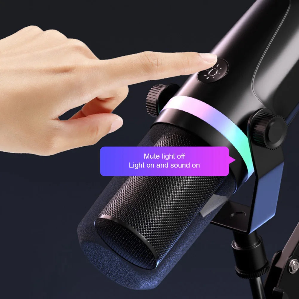 USB XLR Dynamic Gaming Microphone RGB Dynamic Computer Microphone PC Computer Gaming Mic for Streaming Recording