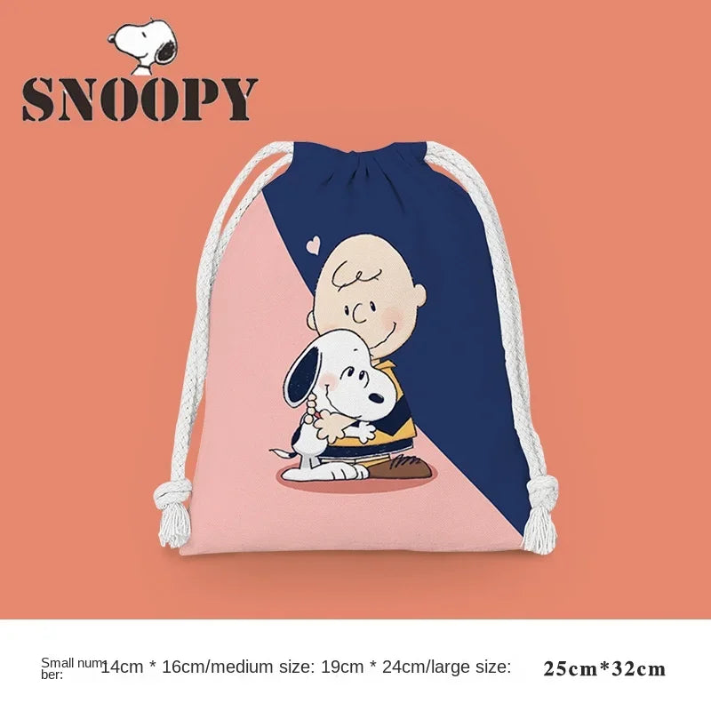 Snoopy Drawstring Bag Reusable Cotton Fabric Storage Bag Cartoon Toiletries Bag Jewelry Bag Candy Bag Gift Bag Party Decoration