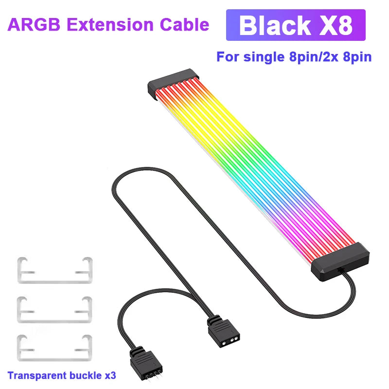 Zezzio ARGB Light Strip Neon Line PC Case Decoration 8Pin Graphics Card 24Pin Motherboard Luminous DIY RGB Computer Lamp Strip