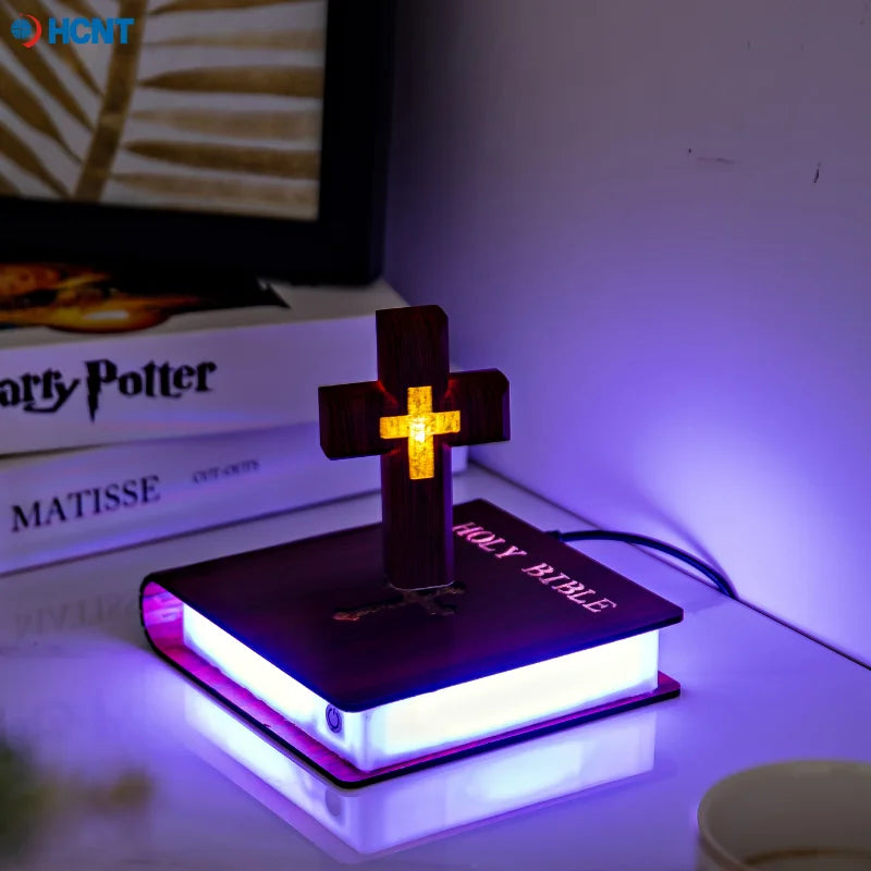 Levitating Cross Lamp Bible Floating Cross Night Light with Colorful Magnetic Levitation Christian Gift Spiritual Home Decor