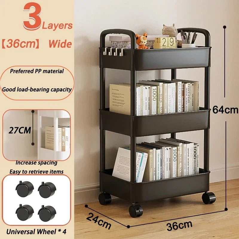 Kitchen Storage Trolley Mobile Bathroom Gap Shelf Rotatable Toys Shelves Snacks Organizer Rack Large Capacity Bookshelf Cart