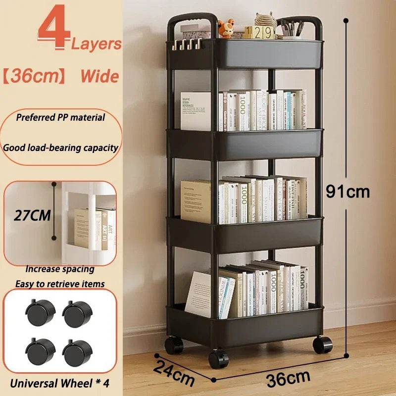 Kitchen Storage Trolley Mobile Bathroom Gap Shelf Rotatable Toys Shelves Snacks Organizer Rack Large Capacity Bookshelf Cart
