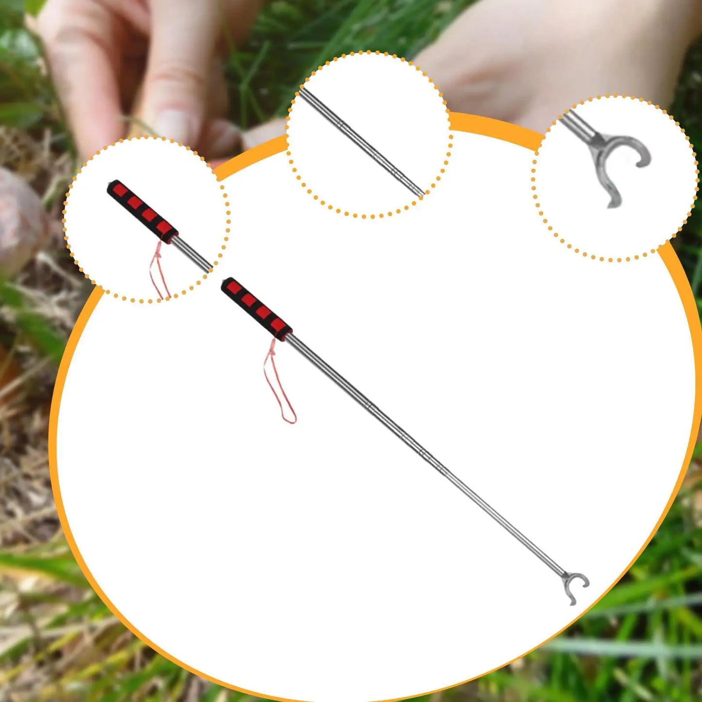 Mushroom Foraging Picker 2 Hooks Sturdy Handheld Adjustable Retractable Ergonomic Handle Mushroom Picking Tool Reaching Aid