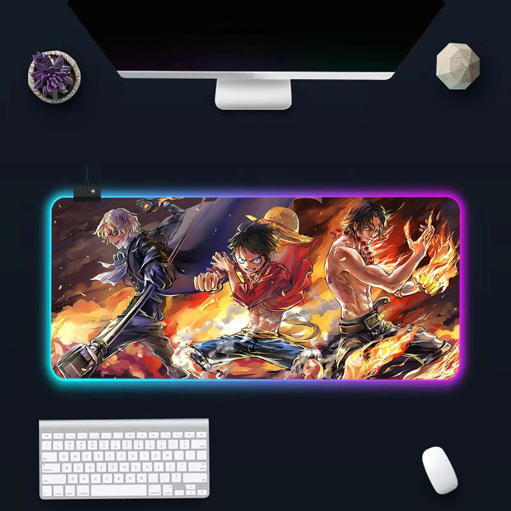 O-One-pieces RGB Pc Gamer Keyboard Mouse Pad Mousepad LED Glowing Mouse Mats Rubber Gaming Computer Mausepad