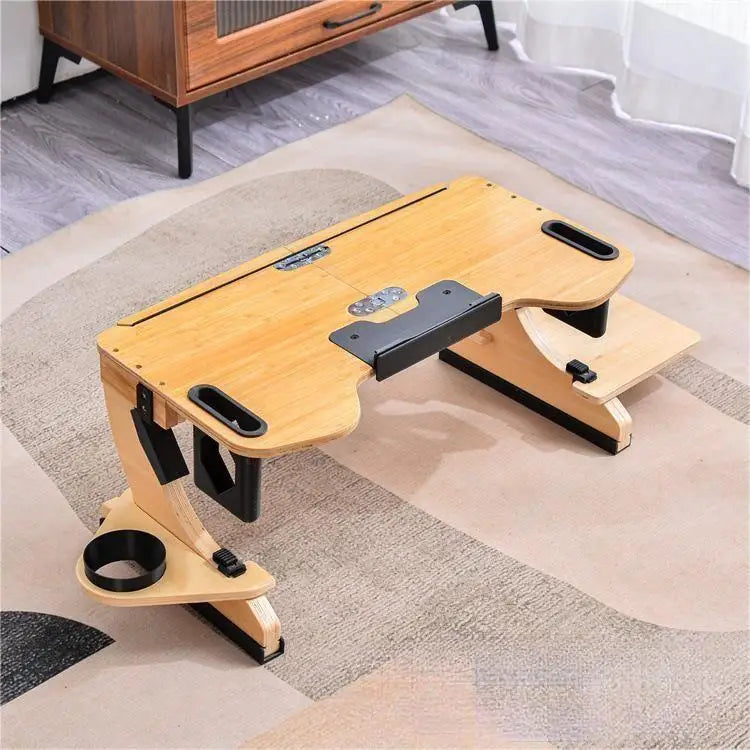 Desktop computer stand, portable and foldable stand, multi-functional reclining desk, made of wood, 360° adjustable laptop stand