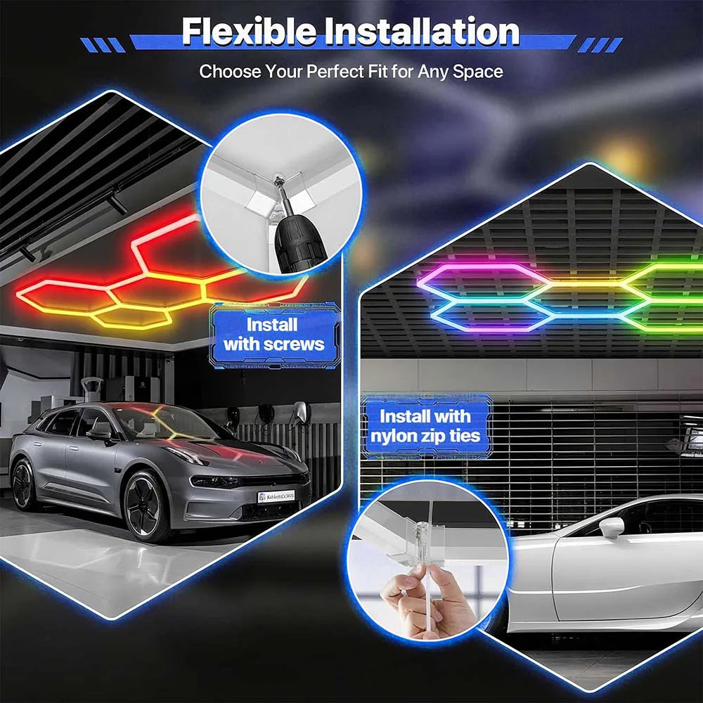 RGB hexagonal garage light, can be controlled by both APP and remote control, with multiple colors adjustable freely