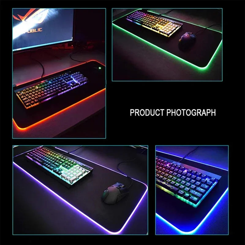 RGB Mouse Pad Tengen Toppa Gurren Lagann XXL Gaming Mousepad LED Luminous Gamer Mouse Mats Natural Rubber Table Pad With Backlit