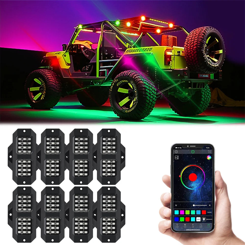Latest Version Car Undergolw Light 4 in 1 RGB LED Rock Lamp Atmosphere Lights Cars Chassis Ambient Lighting APP Control