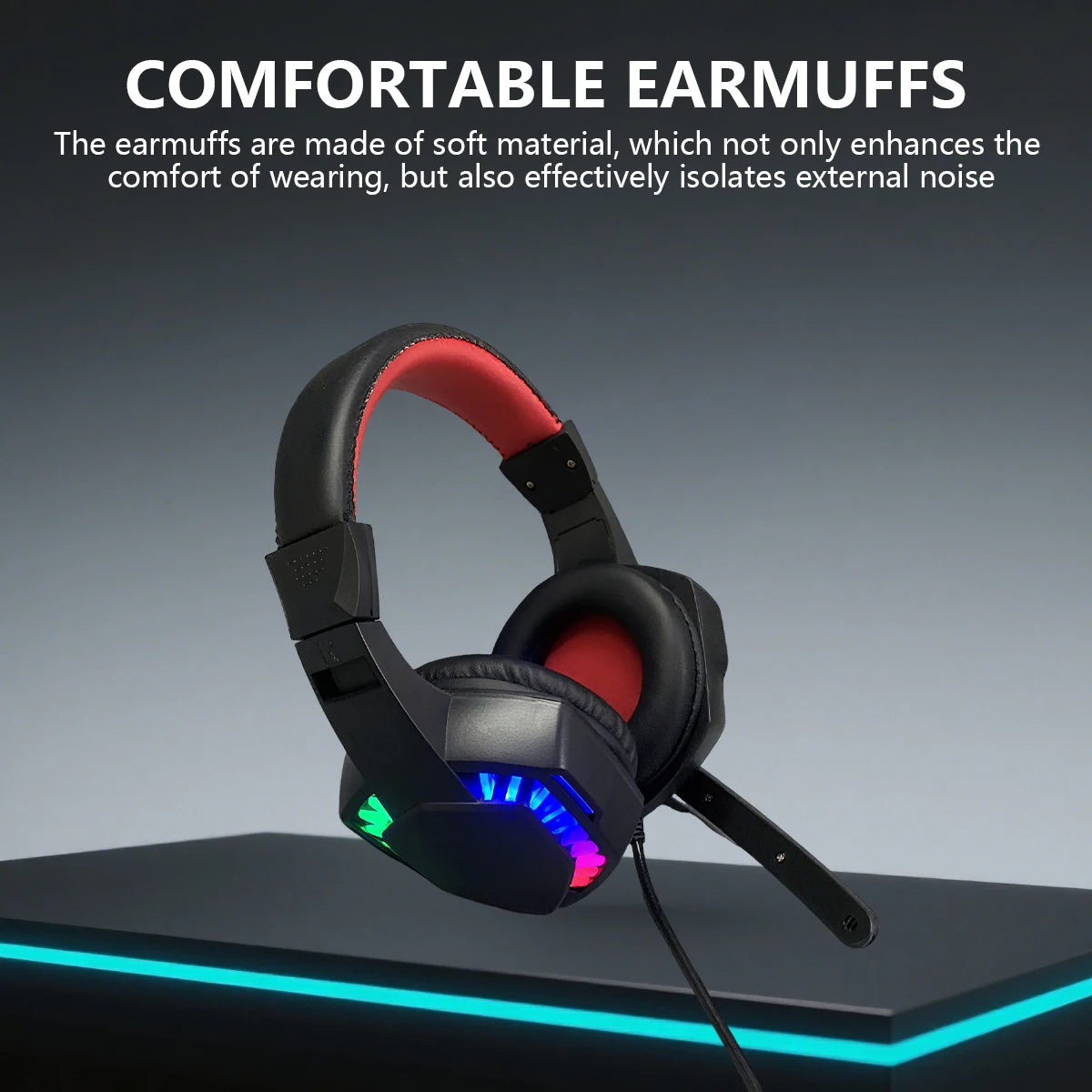 Immersive Battle，Dominate in All Aspects！This wired over-ear gaming headset，It's a top-rated tool for gamers。RGBCool Seven-Color