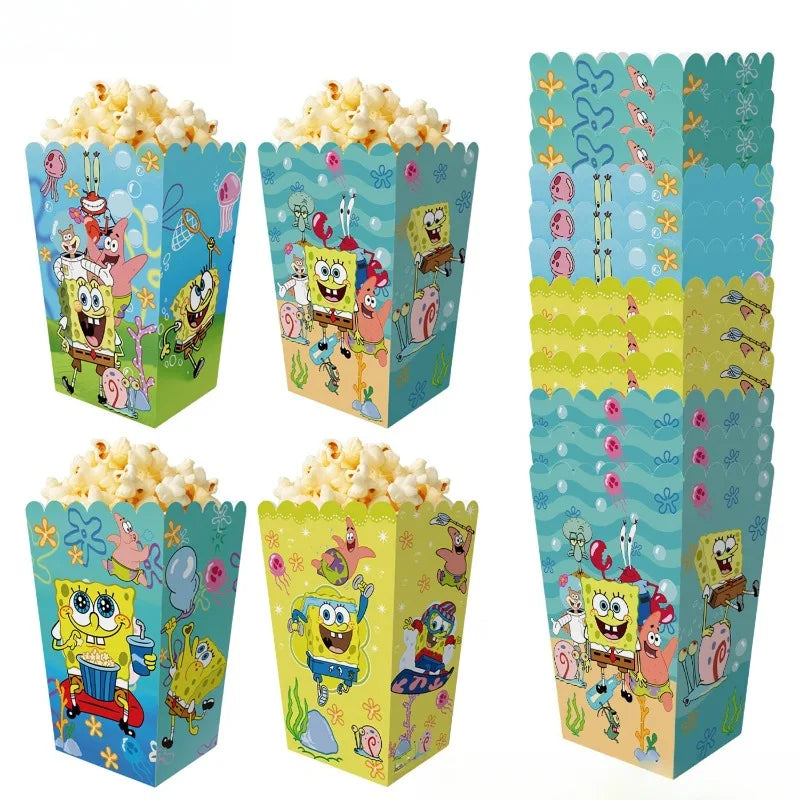 12Pcs SpongeBob Popcorn Box for Party Supplies Dessert Storage Box Movie Theater Popcorn Snack Boxes Birthday Party Supplies