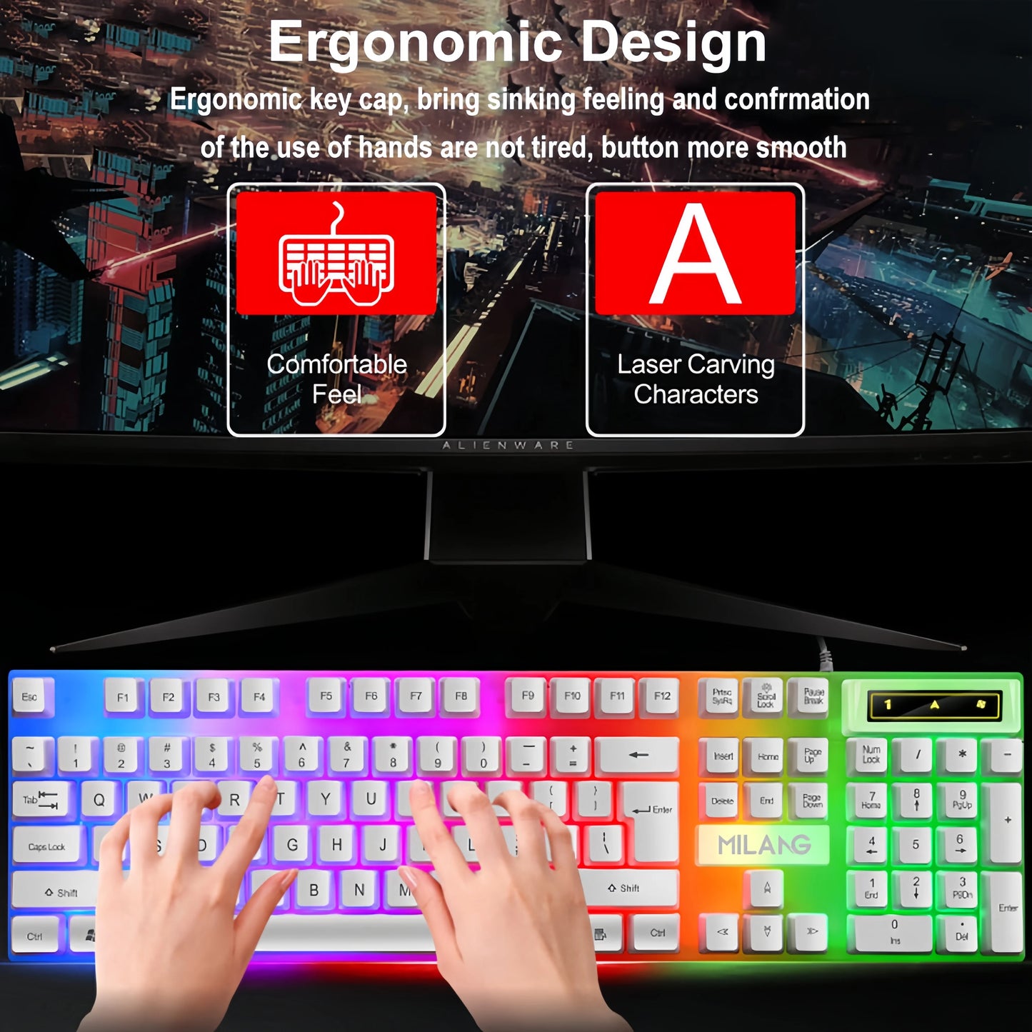 RGB Gaming Keyboard 104 Keys USB Wired Keyboard Standard Keyboard Floating Button Backlit Keyboard for PC Computer Laptop