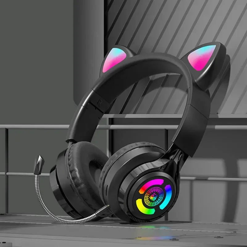 RGB Lighting Headphone For PC Computer iPad Cat Ear Gaming Headset Noise Reduction Headphones With Microphone Children Gift