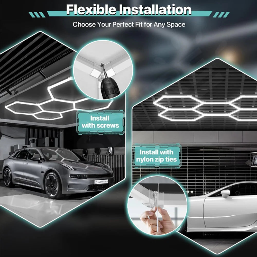 RGB hexagonal garage light, can be controlled by both APP and remote control, with multiple colors adjustable freely