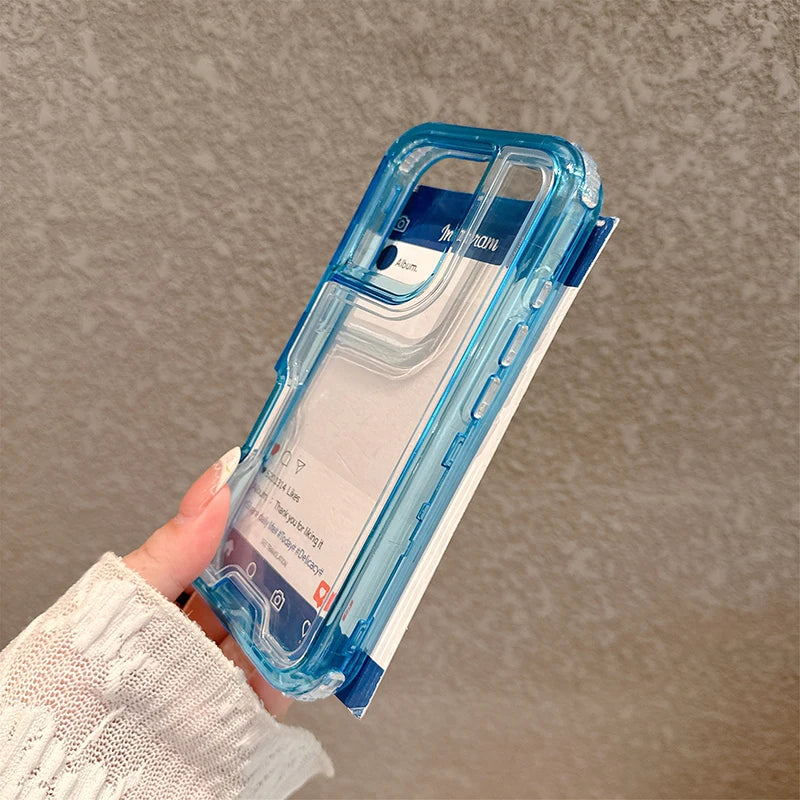 3 in 1 Transparent Heavy Duty Armor phone case for iPhone 17 16 15 14 13 12 11 Pro Max Air Plus full shockproof hard back cover