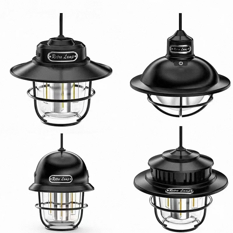 LED Camping Lamp Retro Hanging Lamp Portable Stepless Dimming Camping Light Waterproof Rechargeable Outdoor Light Lantern