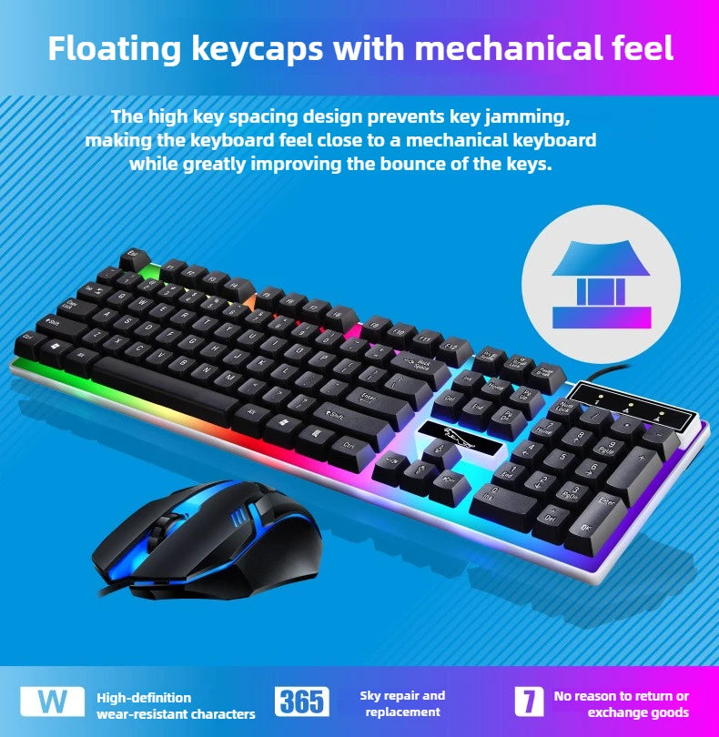 Gamer Keyboard And Mouse Combo Set RGB LED 104-Key Wired Gaming Keyboard Mouse Set for Notebook Laptop Desktop PC Tablet