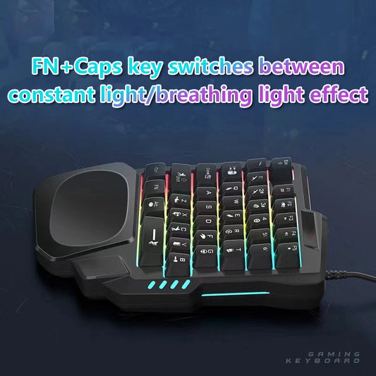 RGB Gaming Keyboard Single Hand Mini USB Ultra-slim Wired 35-Keys OneHandedly Backlight Keyboard For Computer PC Laptop