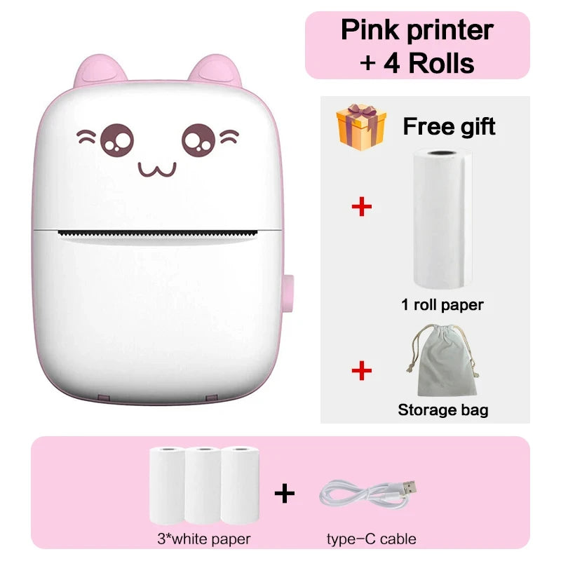 Mini Bluetooth Thermal Printer 200dpi for Labels, Photos, and Memo Printing - Portable with USB Cable