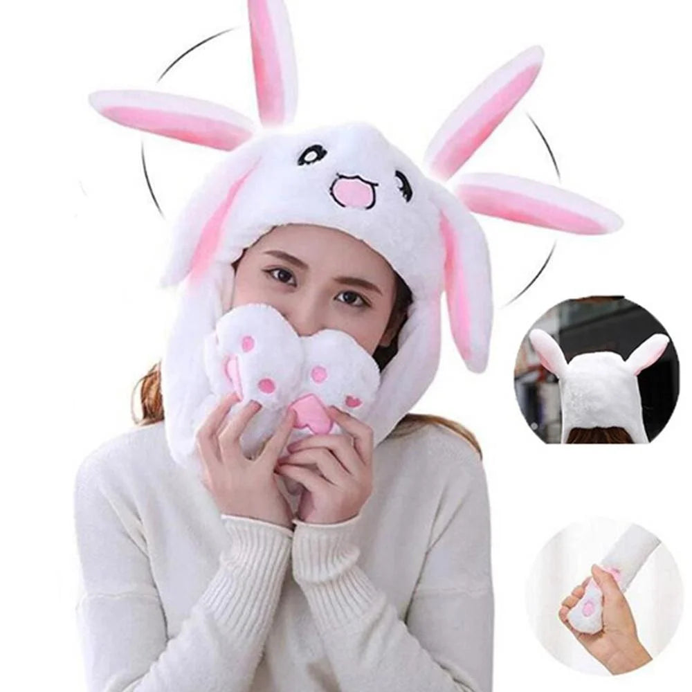 Rabbit Ear Hat Cute Cartoon Bunny Hat Ear Moving Kawaii  Bunny Ears Soft Plush Hat Cap Winter Hat for Fairy Birthday Gifts